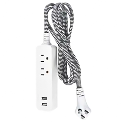 LA004RA / LPU23+2U 6Ft Braided Extension Cord With 2 Outlet + USB Charger Designer Fabric Indoor Flat Plug Surge Protector Power Strip