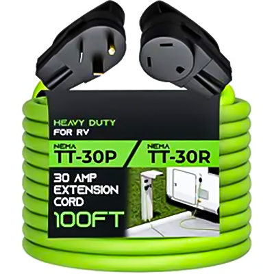 RV30H/RV30H-R 3-Prong 100FT NEMA TT-30 10/3 STW 125-Volt Outdoor Camper Power Cord 30-Amp Extension Cord for RV and Auto