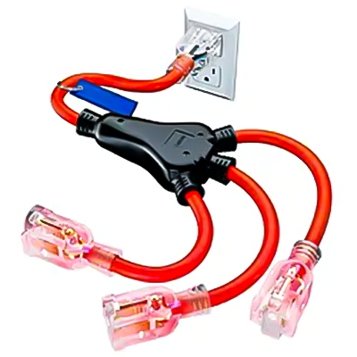 LA074W 12/3 SJTW 3 Direction 1.5 Feet 1 to 3 Outlet Splitter Cord 3 Outlet Power Extension Cord Splitter Outlet Saver