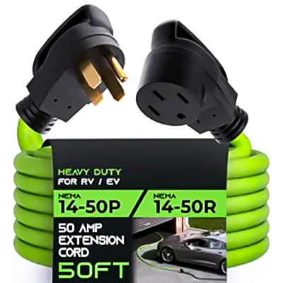 RV50H/RV50H-R 4-Prong 50 FT 50-Amp Heavy-Duty Outdoor Auto Power Cord NEMA 14-50 RV/EV Extension Cord Use for Tesla Model 3/S/X/Y