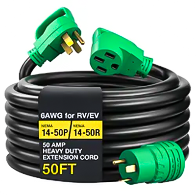 RV50H/RV50H-R Premium Heavy-Duty RV/EV Extension Cord | 50 Amp, 50 Feet | NEMA 14-50P to 14-50R | Tesla Model 3-S-X-Y Compatible